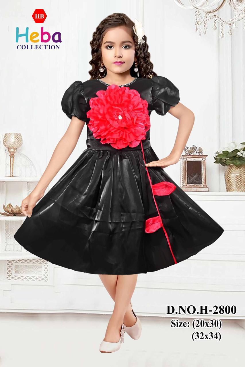 Girls Premium Black Party Wear Frock with Red Flower Design SET OF 6 PIECES